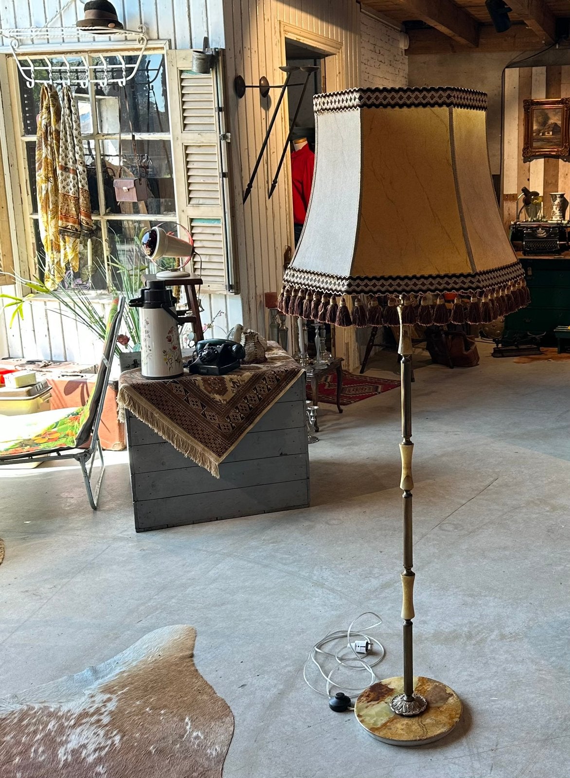 Brocante vloerlamp - schermerlamp - marmer  - leer, Ophalen, Zo goed als nieuw, Minder dan 100 cm