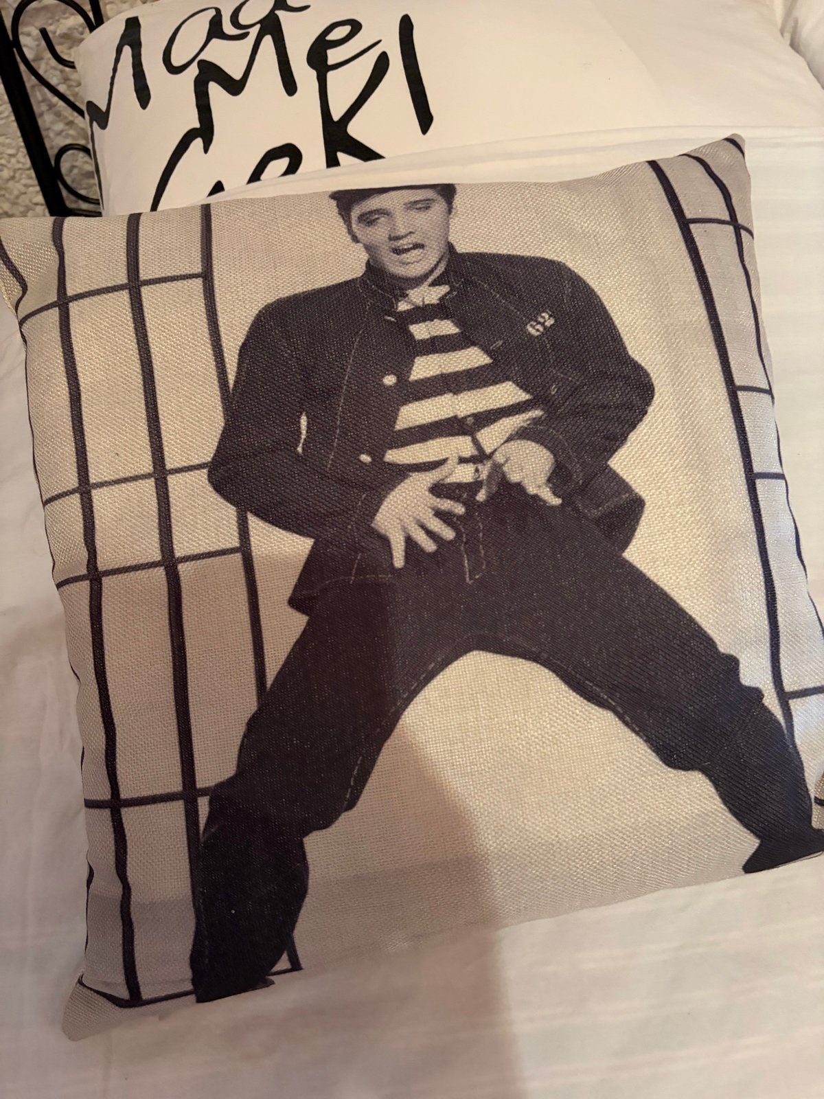Elvis Presley Sierkussen - Zwart-wit met rasterpatroon, Huis en Inrichting, Ophalen, Overige merken, Gebruikt, Zwart