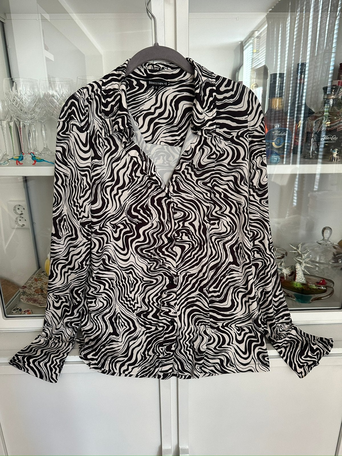 Blouse, travelstof, maat L, Ophalen of Verzenden, Zo goed als nieuw, Maat 42/44 (L), Zwart