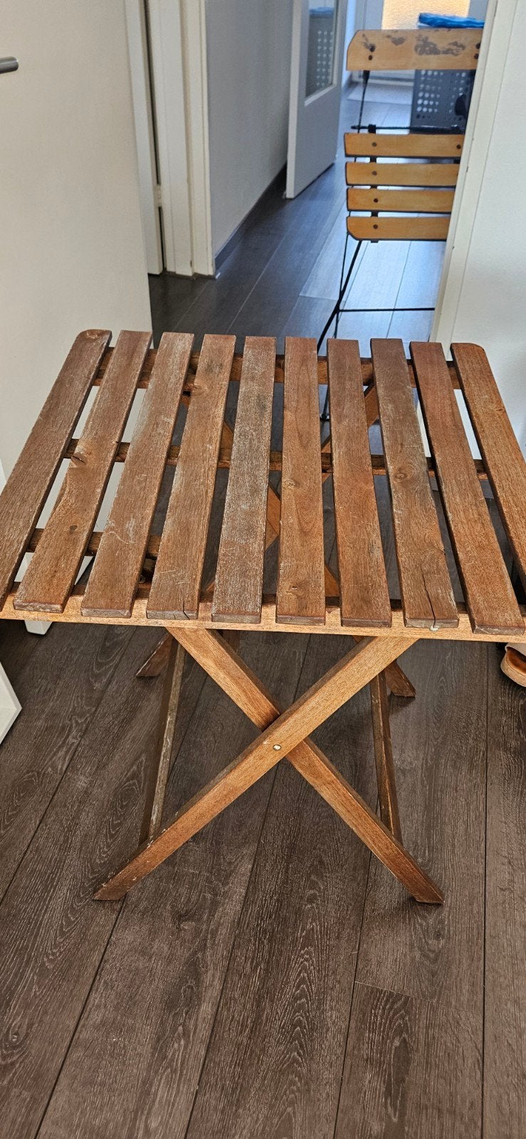 Tafel en stoel, Tuin en Terras, Tuinsets en Loungesets, Ophalen, Gebruikt, Hout, Stoel