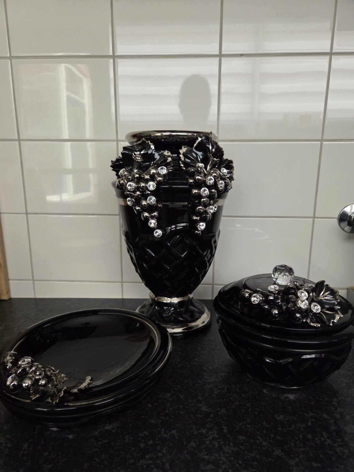 Capodimonte Tafelset Zwart met Kristallen Druiven, Ophalen of Verzenden