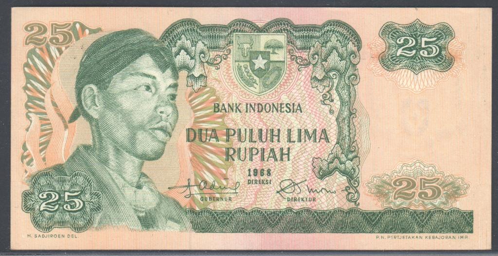 Indonesia 25 Rupiah 1968 Generaal Sudirman, Verzenden, Zuidoost-Azië, Los biljet