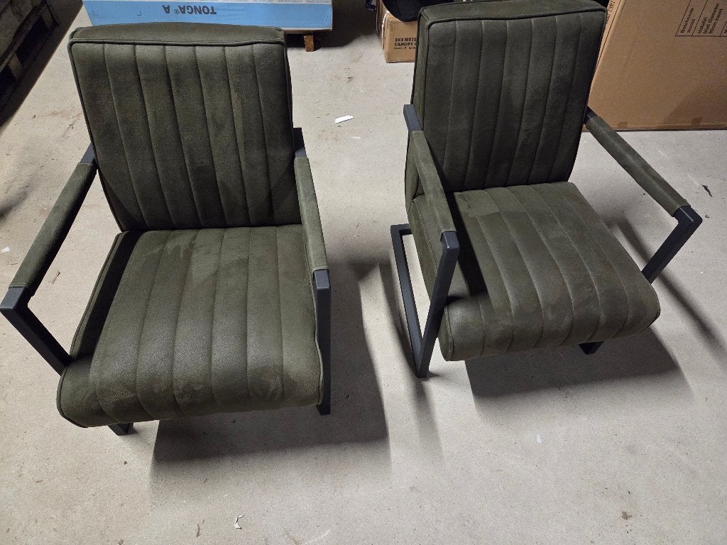 Fauteuil Milo vierkant buizenframe mos groen 2 stuks, Ophalen, Moderen, 75 tot 100 cm, Zo goed als nieuw