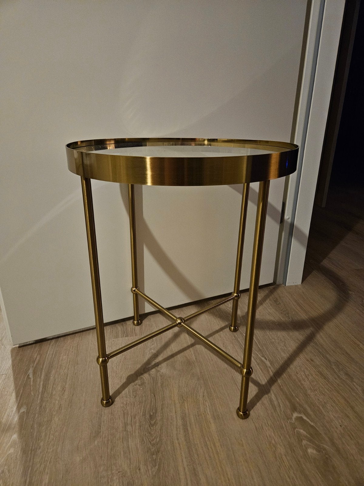 Gouden bijzettafel met glazen blad , IKEA TORSJÖ, Ophalen, Minder dan 45 cm, Minder dan 55 cm, Rond