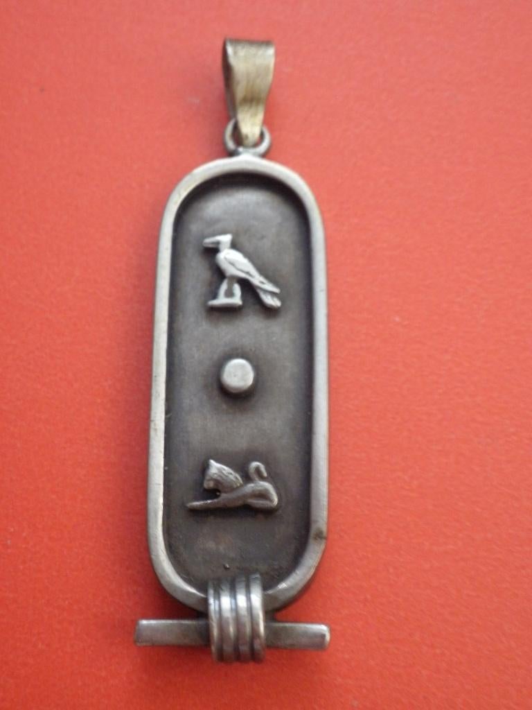 Mooie Zilveren Egyptische Hanger met Hyrogliefen, Verzenden, Zilver, Hanger