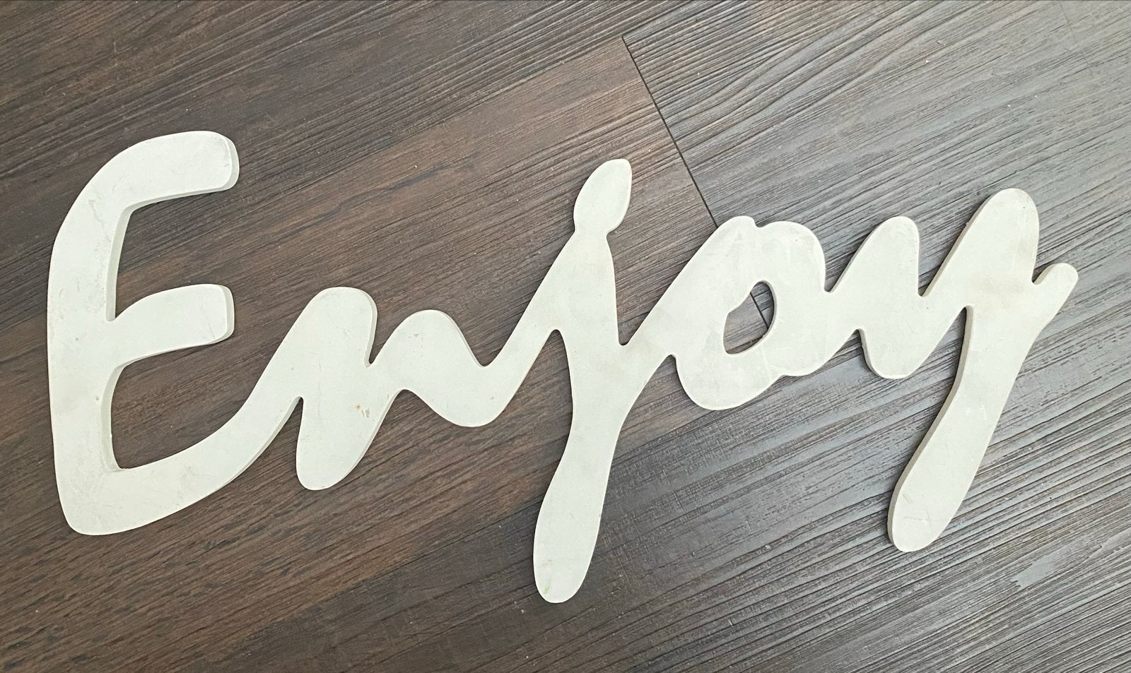 Houten decoratiebord 'Enjoy', Gebruikt, Ophalen of Verzenden, Wit, Vintage