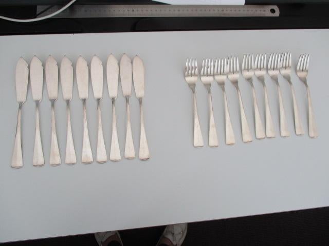 Haags Lofje, 9 verzilverde viscouverts, Ophalen of Verzenden, Gebruikt, Zilver, Bestekset