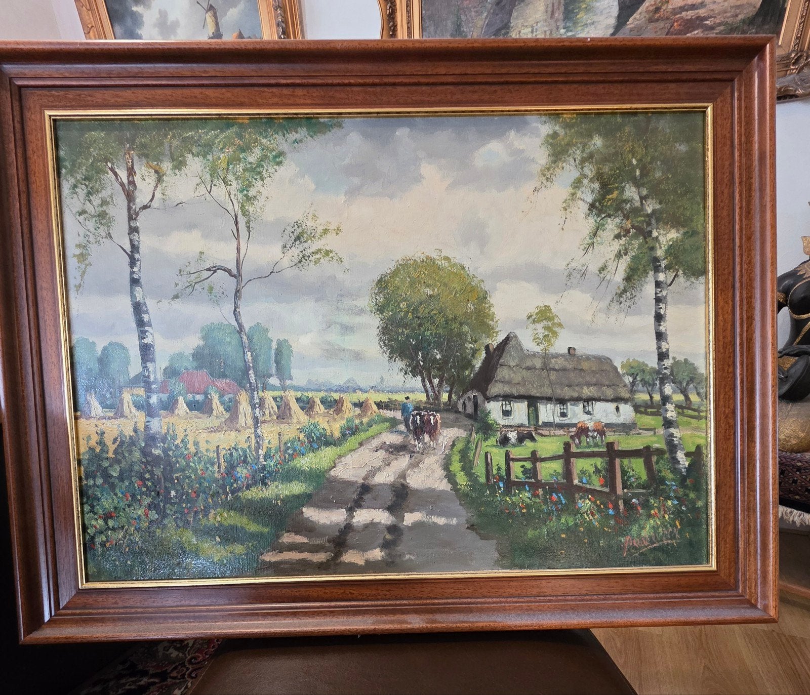 Adri Verveen, polderlandschap met koeien, gesigneerd., Ophalen