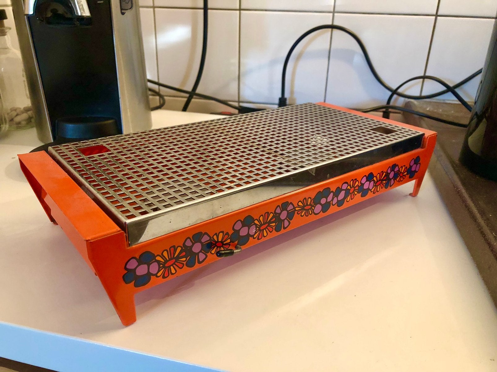 Reachaud 70’s oranje met bloemen paars, Ophalen of Verzenden, Zo goed als nieuw