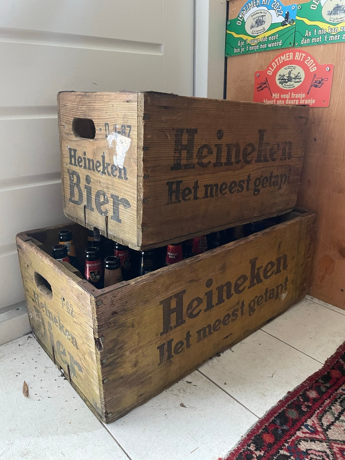 Oude klassieke Heineken bierkratten van hout, Ophalen, Gebruikt