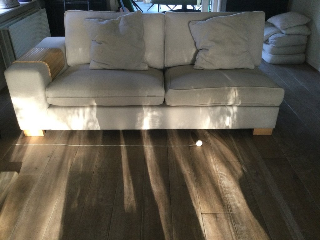 Bank. Open-end. Linnen. Beige., Ophalen, Driepersoons, 75 tot 100 cm, Rechte bank
