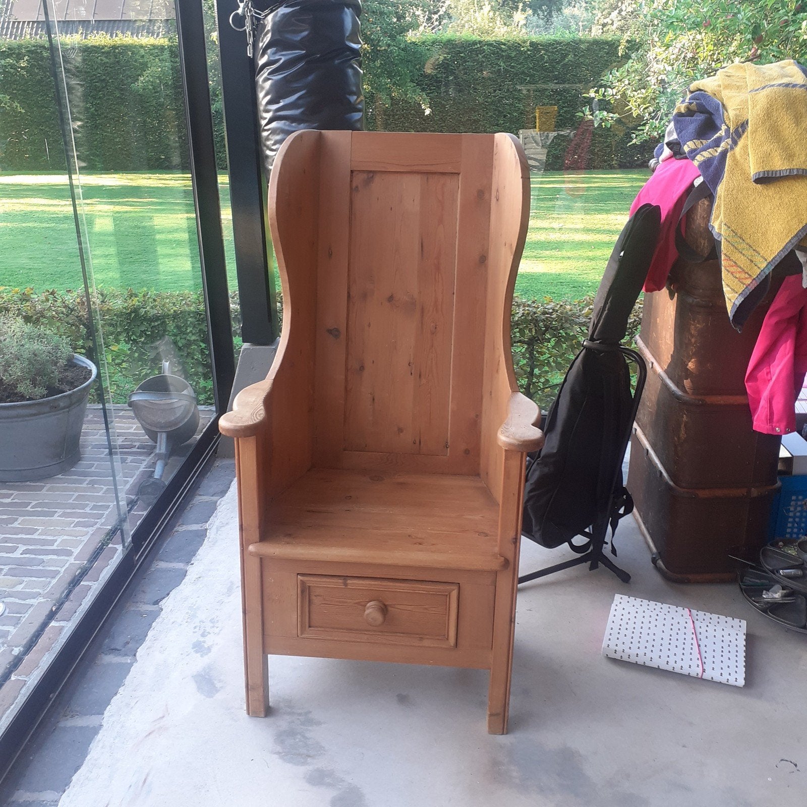 Unieke grenen stoel met lade, Ophalen of Verzenden
