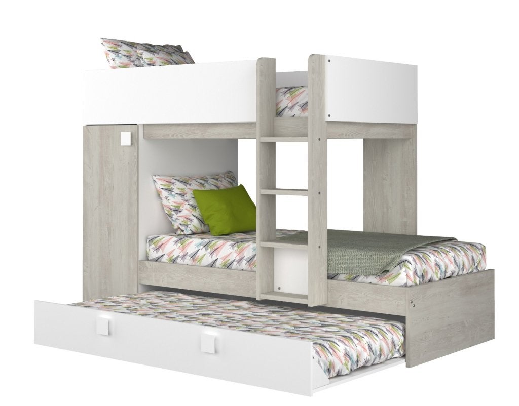 Lio Mineo stapelbed met kast en slaaplade - 90x190 - Witgren
