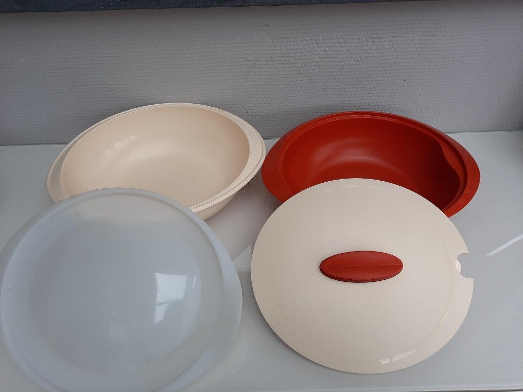Tupperware Iso Thermo Duo Serveerschaal Crème/ oranje, Met deksel, Overige kleuren, Schaal, Nieuw