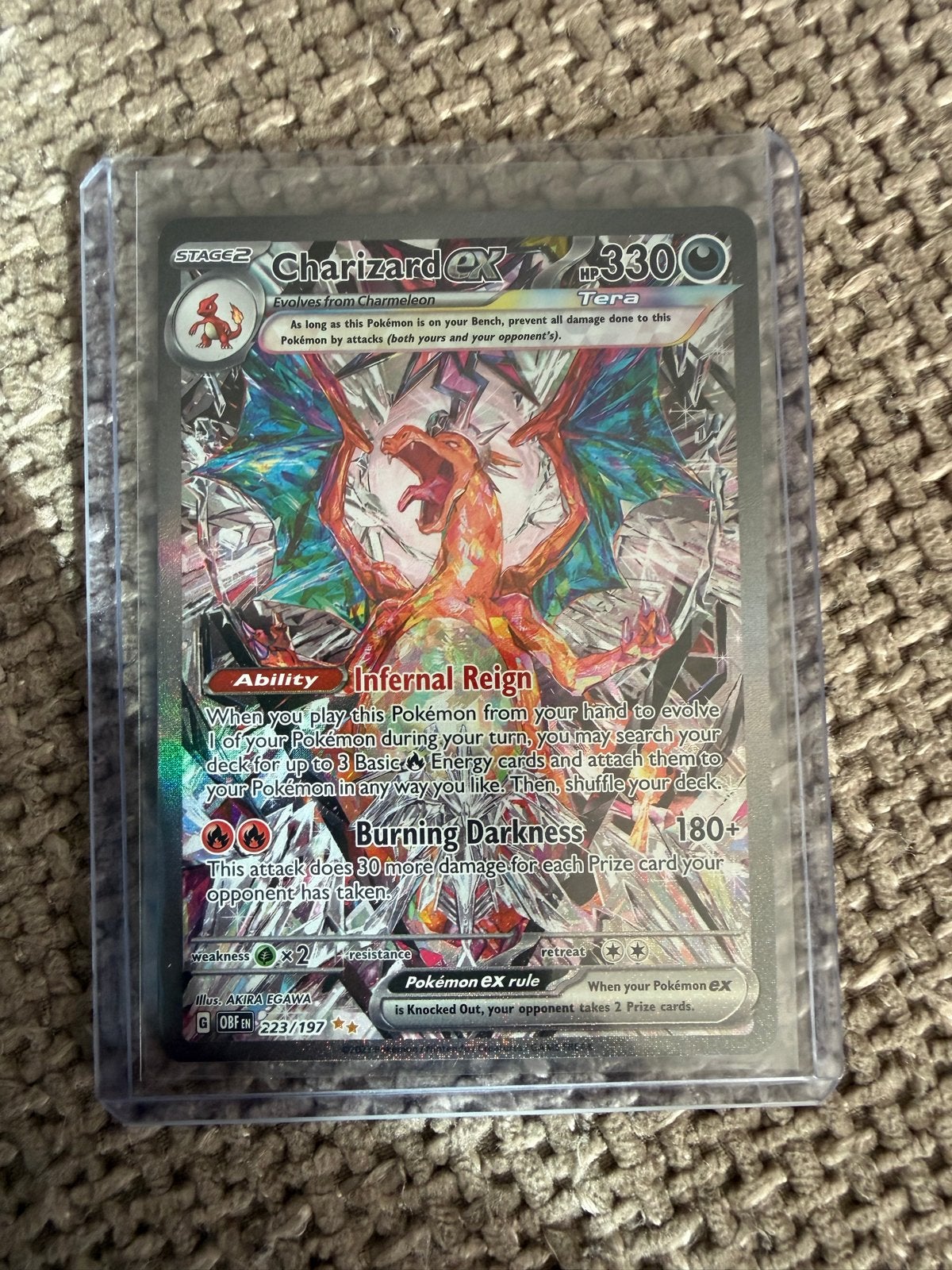 Charizard ex 223/197 Obsidian Flames, Ophalen of Verzenden, Zo goed als nieuw, Losse kaart