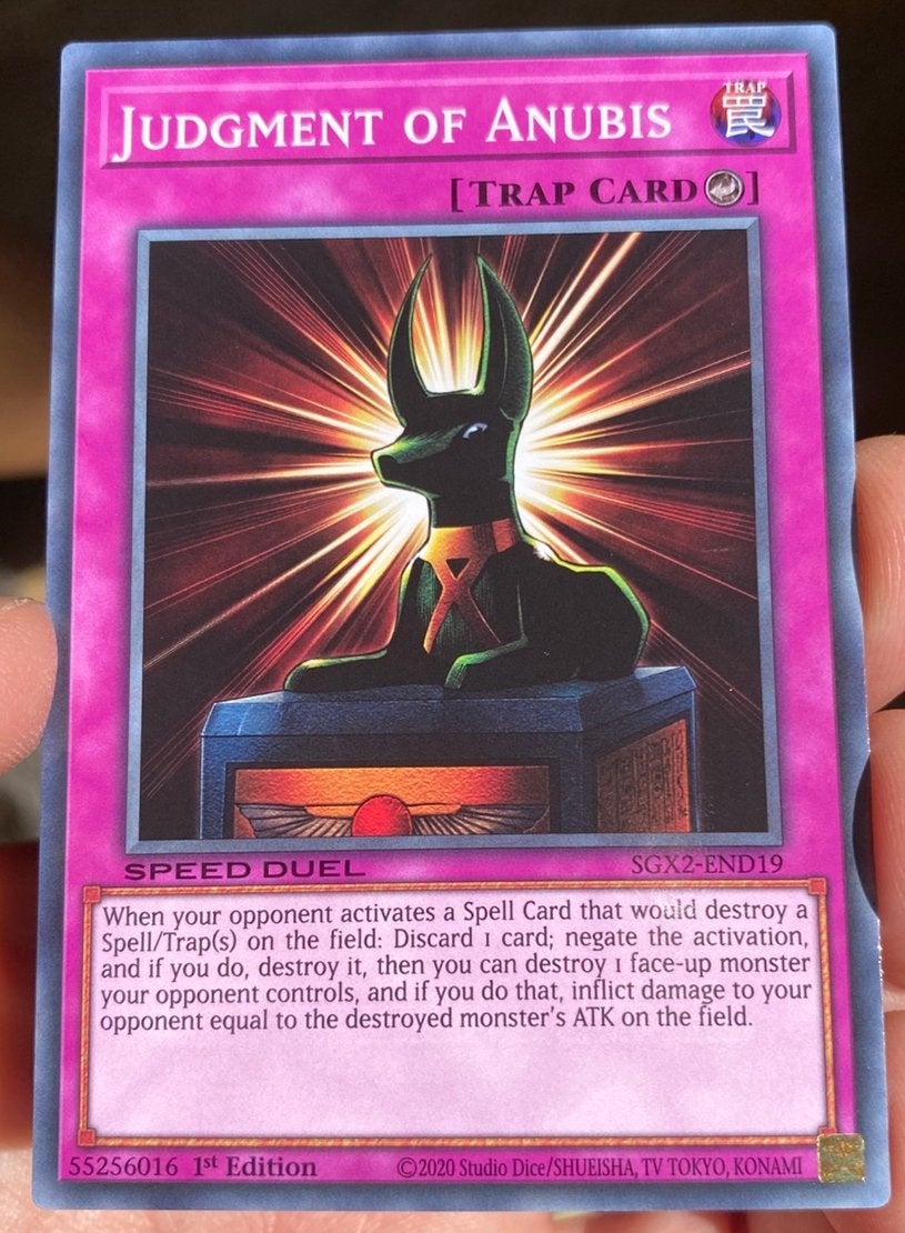 Yu-Gi-Oh! Judgment of Anubis SGX 1st Edition Duel Promo !, Ophalen of Verzenden, Zo goed als nieuw, Losse kaart