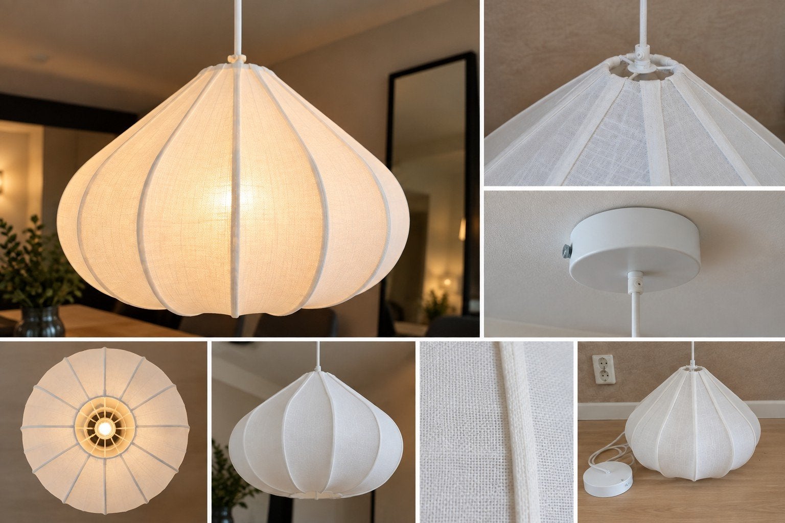 Stijlvolle Witte Stoffen Hanglamp - Modern Design, Ophalen, Modern, Scandinavisch, Japandi, Metaal, Nieuw