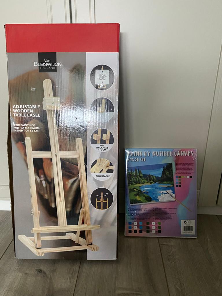 Nieuwe schilderset: verstelbare houten tafelezel + canvas, Ophalen of Verzenden, Nieuw, Ezel