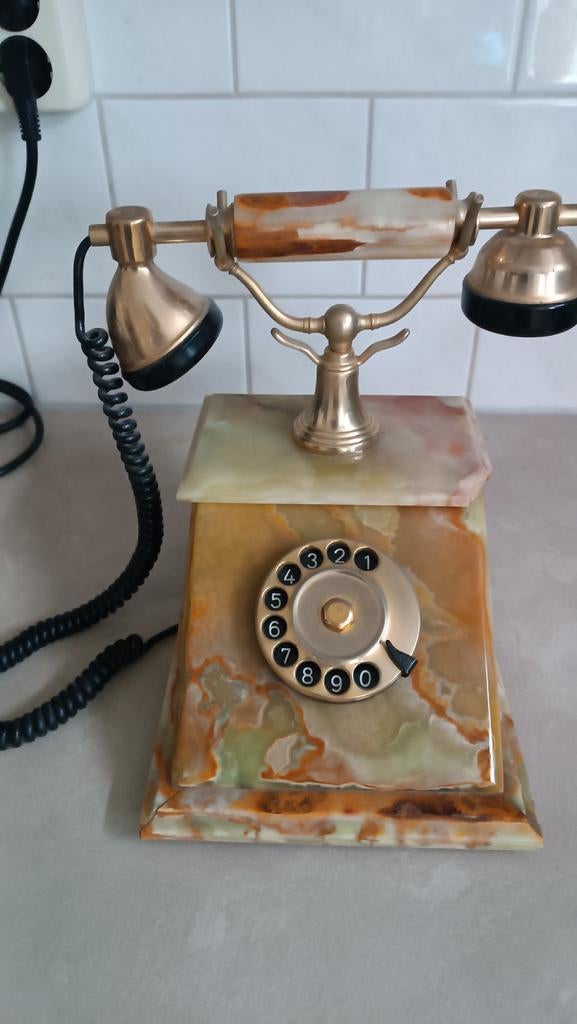 Vintage Telefoon met Draaischijf - Onyx Marmer & Messing, Ophalen of Verzenden, Met draaischijf
