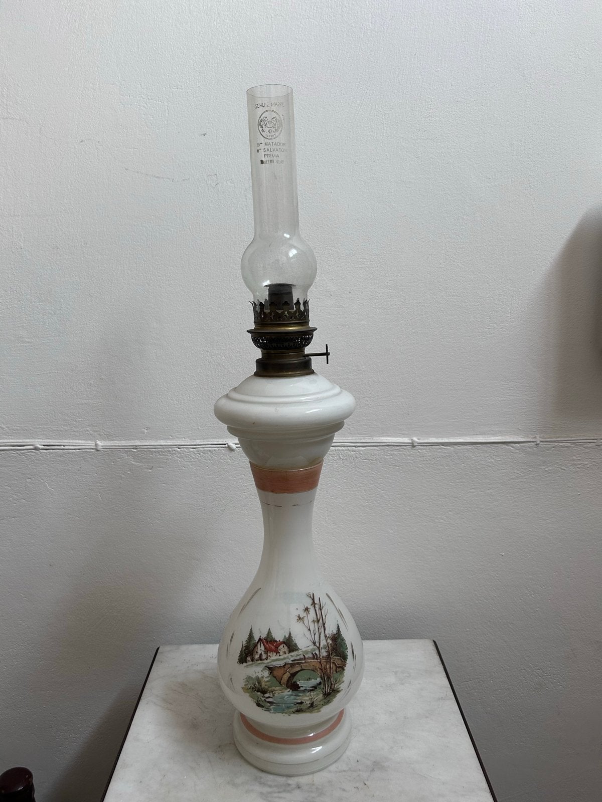 Antieke Opaline Olielamp – Origineel 15 Matador Boheems Glas, Antiek en Kunst, Antiek | Lampen, Ophalen of Verzenden