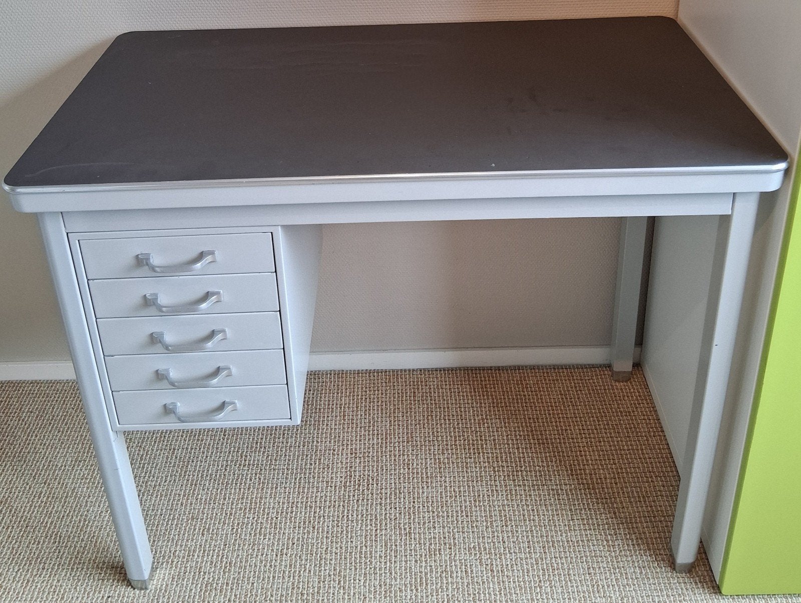 Vintage industrieel bureau, Ophalen, Gebruikt, Metaal, Industrieel