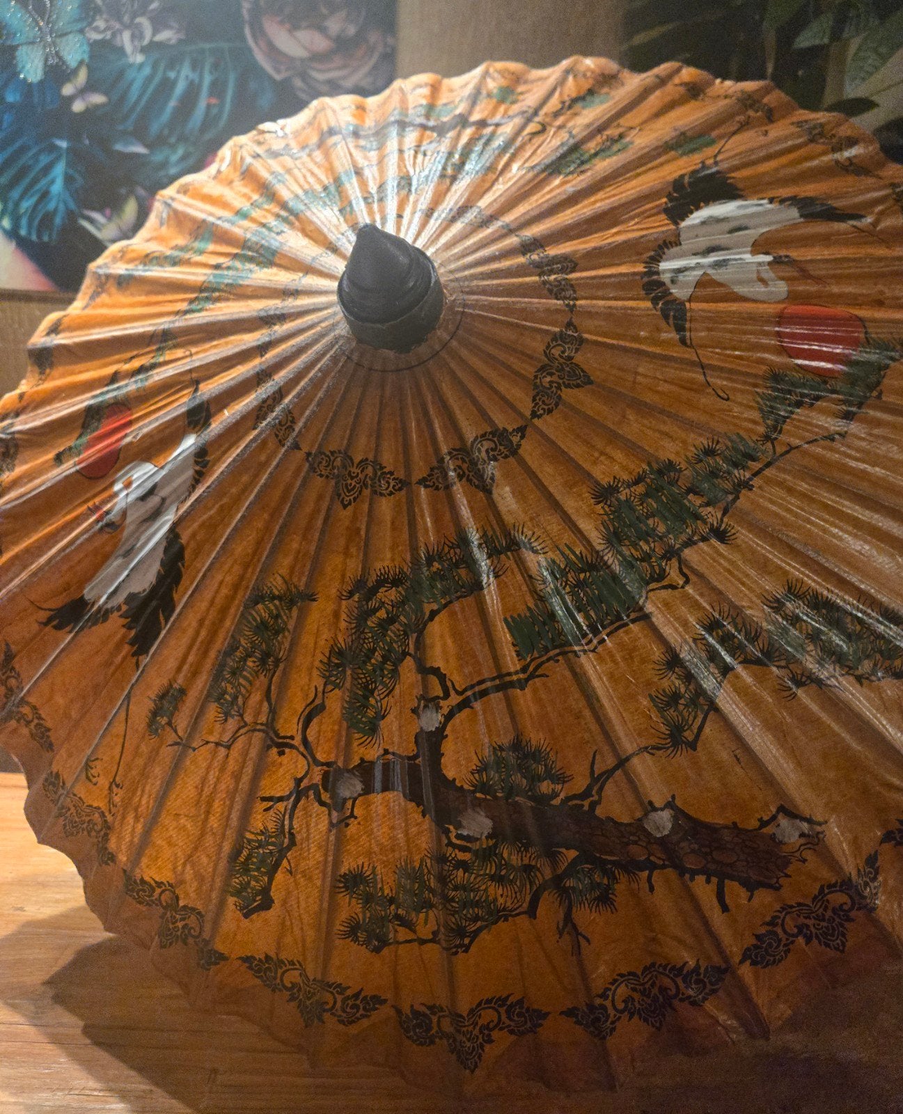 Antieke Oosterse Parasol, met Kraanvogels, Ophalen of Verzenden