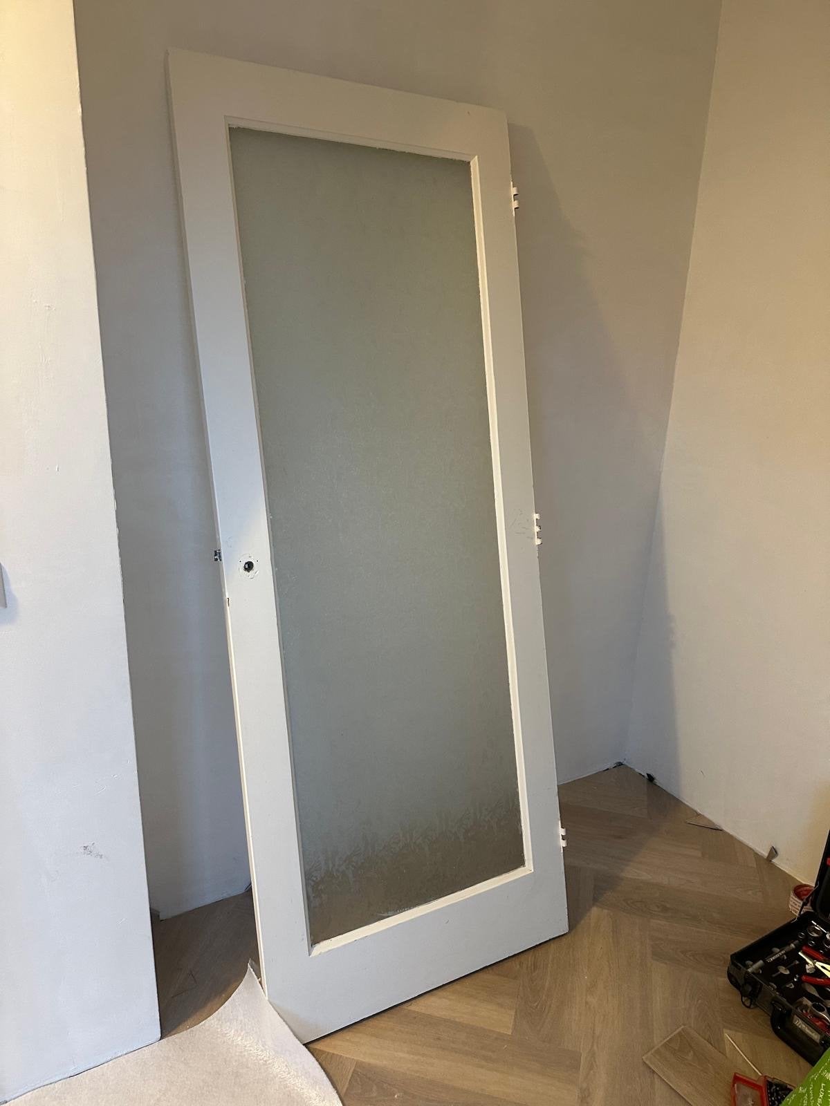 Witte binnendeur met matglas, Ophalen, Gebruikt, 80 tot 100 cm, Binnendeur