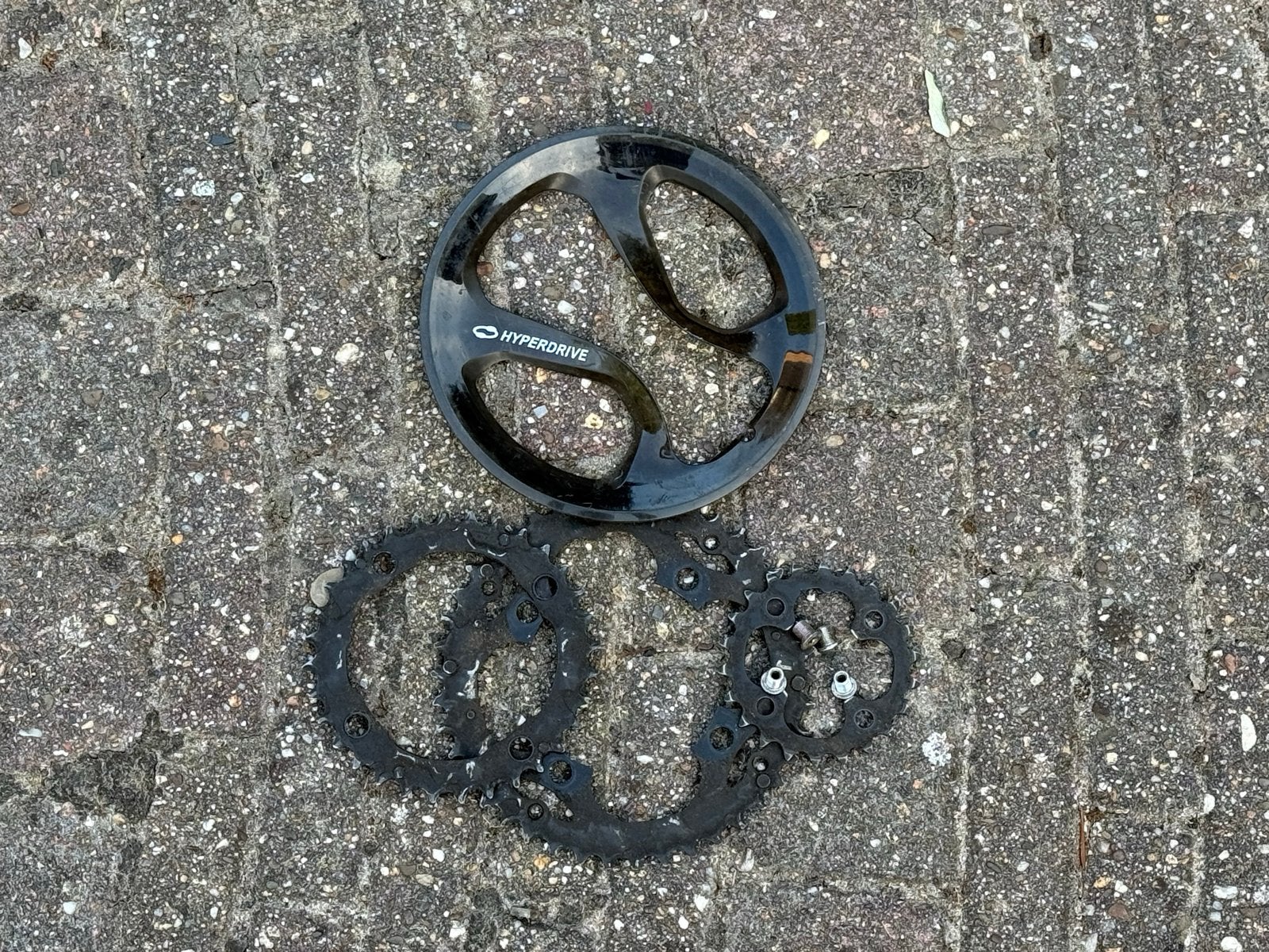 Tandwielset met kettingblad en beschermer, Gebruikt, Staal, Ophalen of Verzenden, Derailleur of Ketting