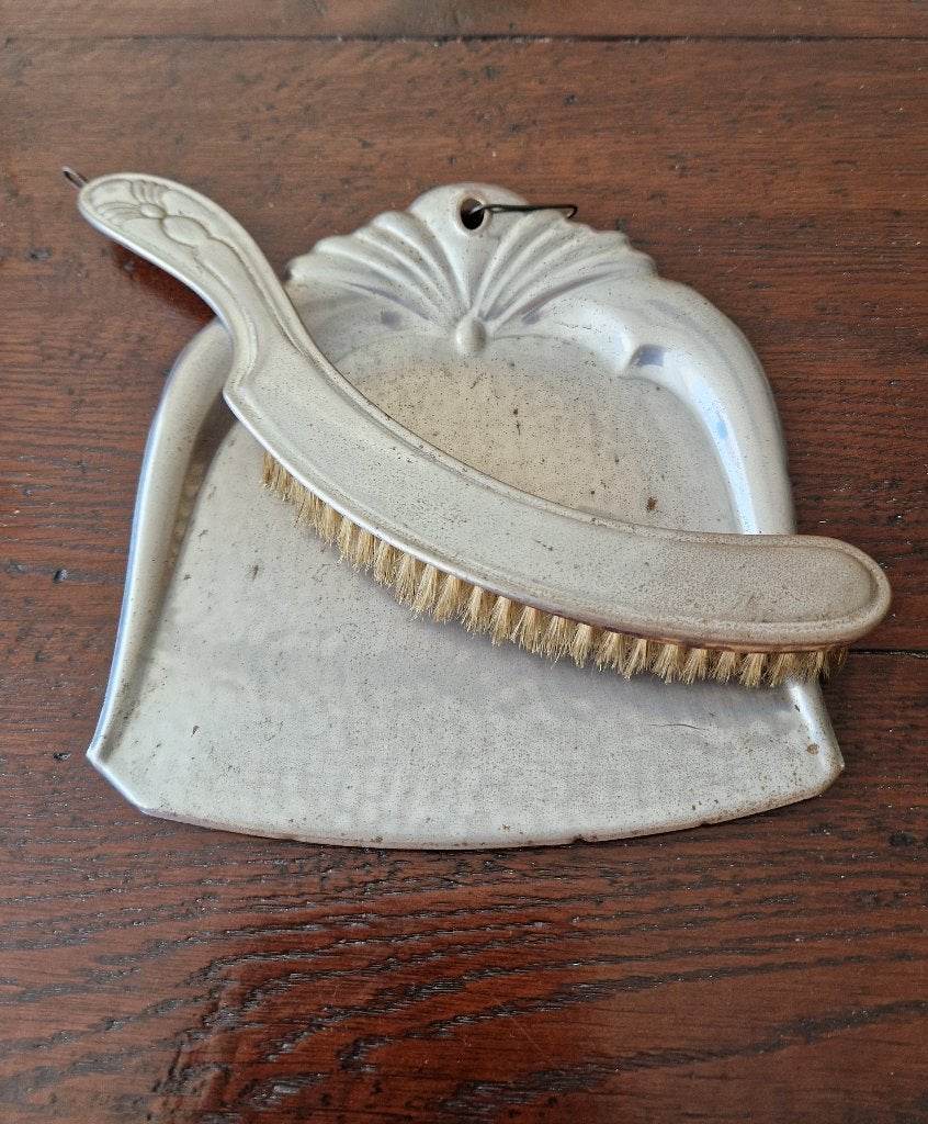antieke zilverkleurige kruimelveger en blikset, Antiek en Kunst, Ophalen