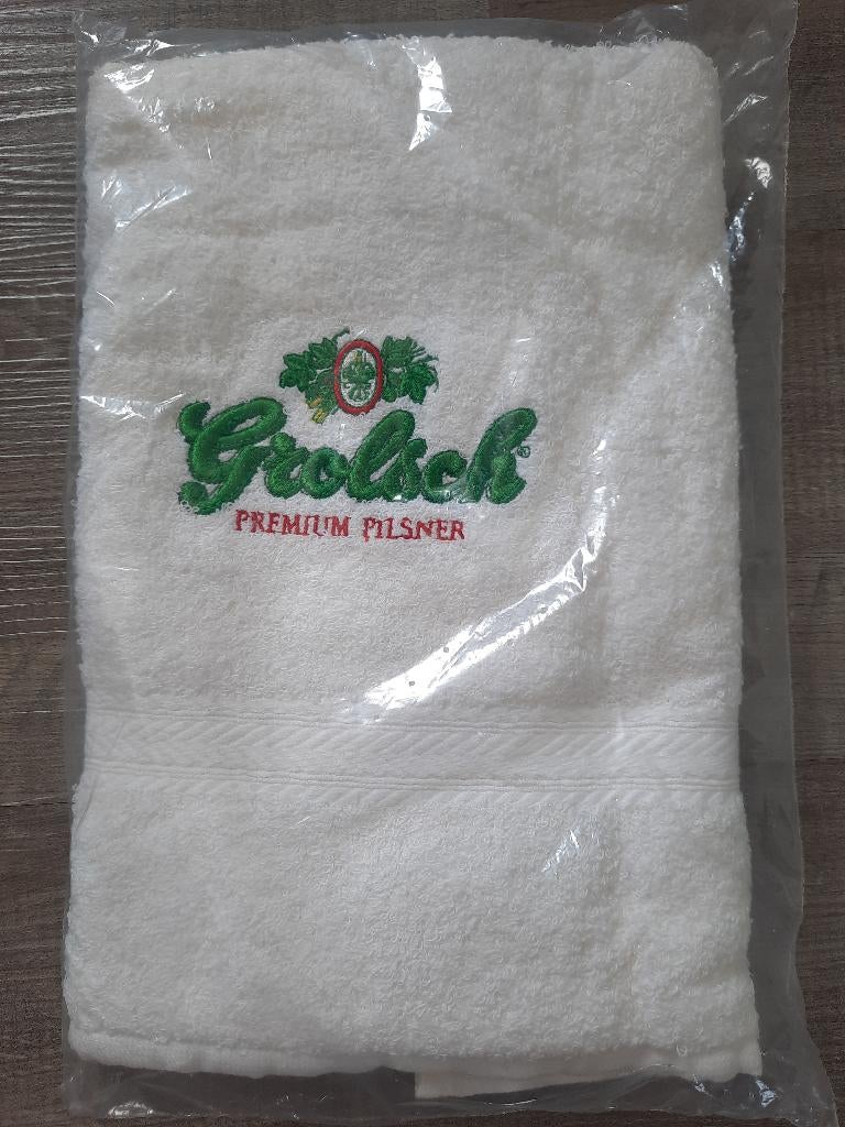 Te koop: Grolsch handdoek, wit, cadeau verjaardag, vaderdag, Ophalen of Verzenden, Nieuw, Overige typen, Grolsch