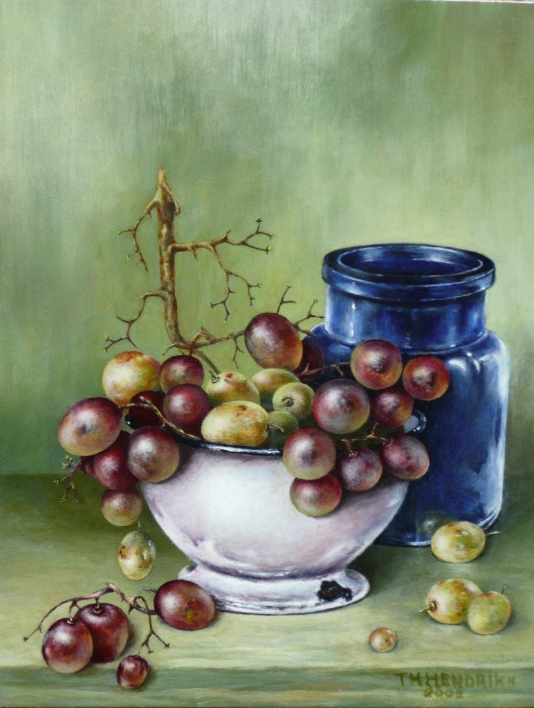 Stilleven met druiven, Antiek en Kunst, Paneel, Stilleven, Ophalen of Verzenden, Handgeschilderd