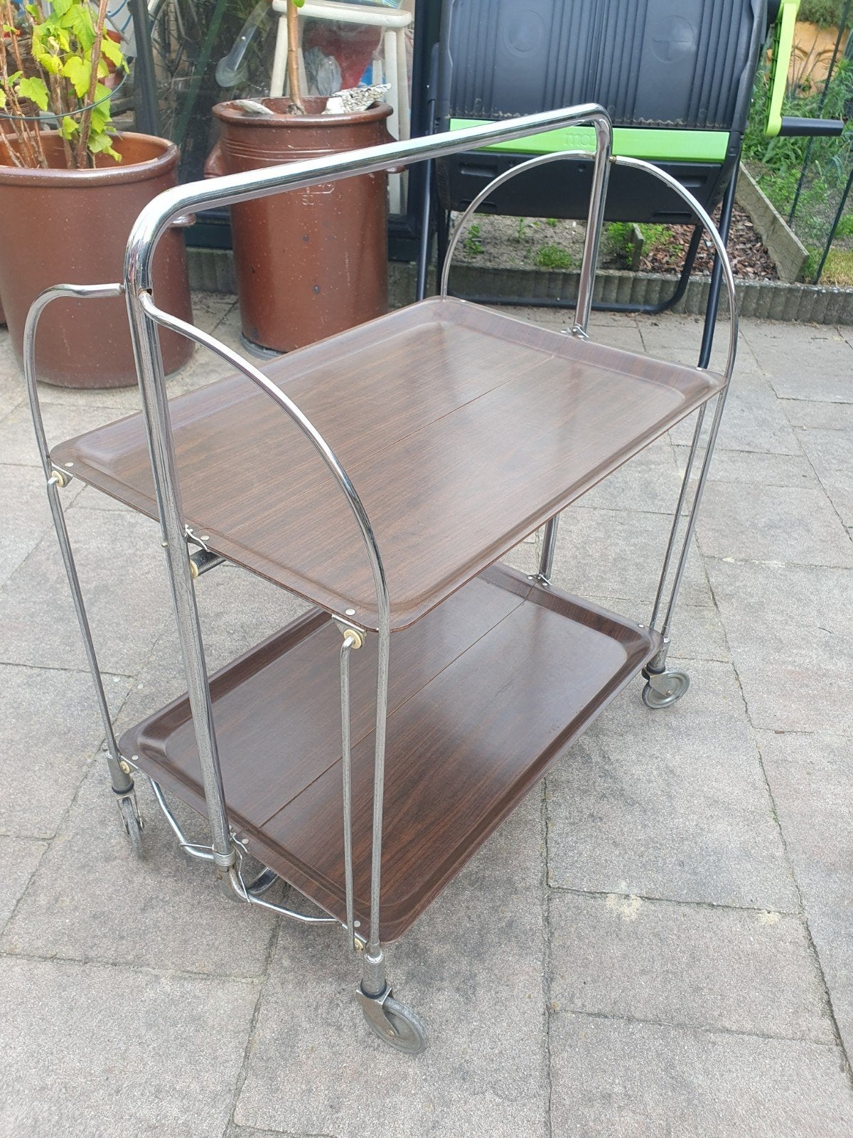 Vintage theewagen serveerwagen opklapbaar, Gebruikt, Ophalen of Verzenden, 75 cm of meer, 60 cm of meer