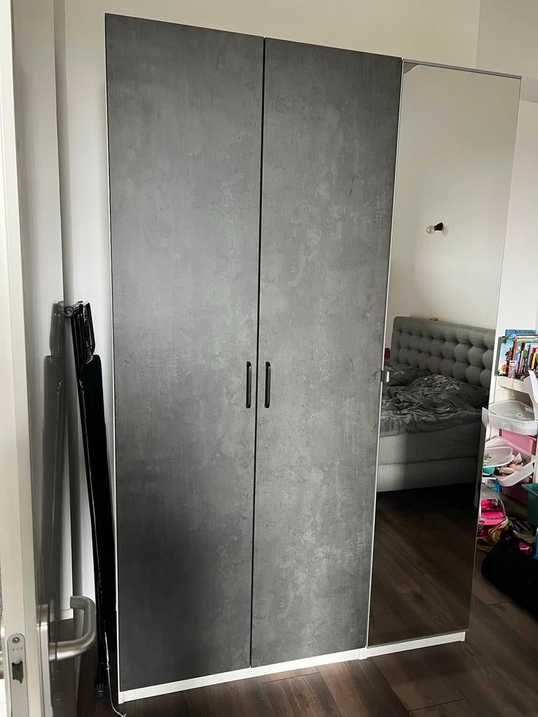 IKEA Pax Kledingkast 150x60x236 cm - Grijs/Spiegel, Ophalen, Gebruikt, 100 tot 150 cm, 200 cm of meer