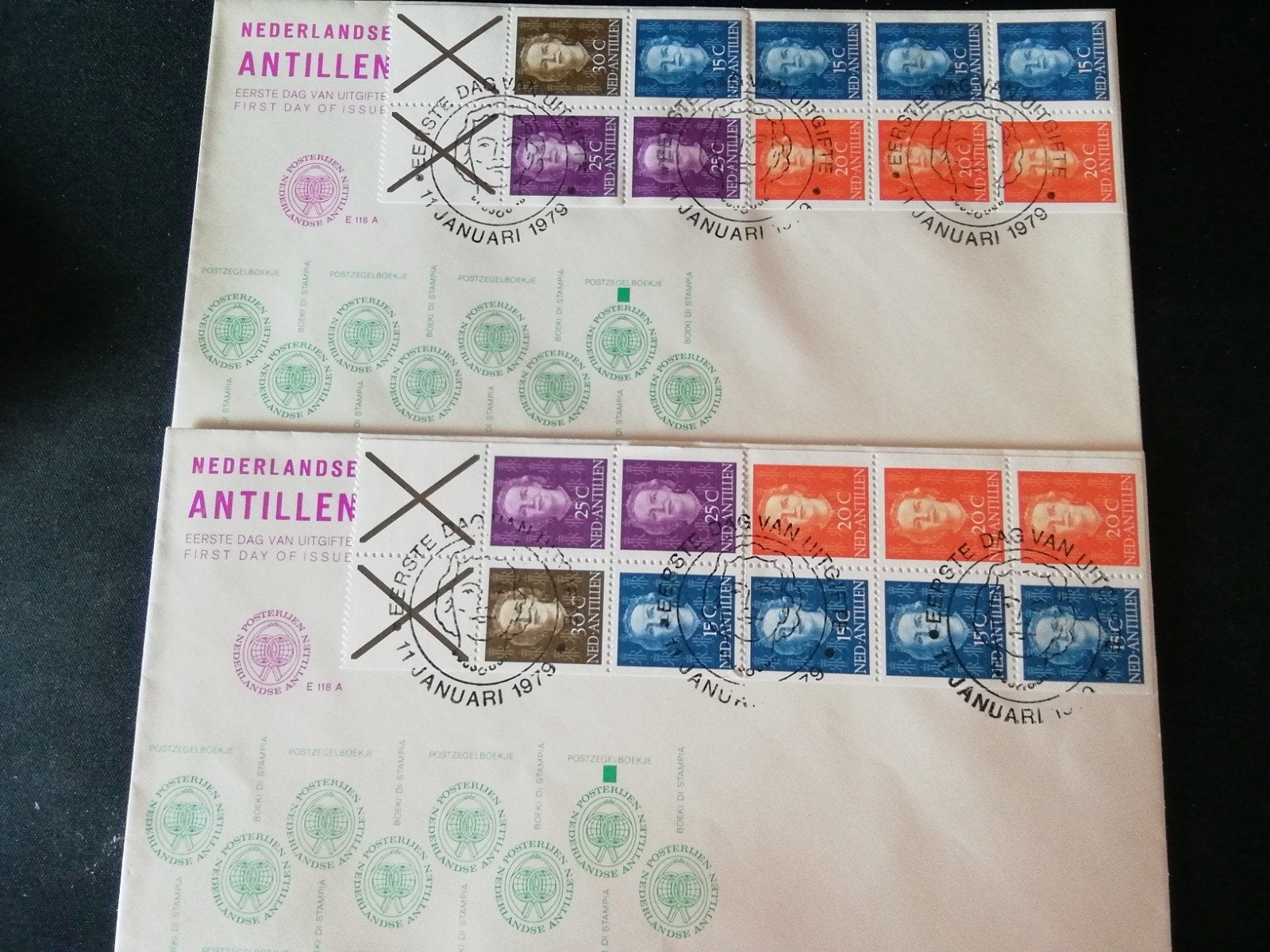 NED ANTILLEN 4 EERSTEDAGENVELOPPEN PB MET OPEN KLEP ONBESCHR, Postzegels en Munten, Postzegels | Eerstedagenveloppen, Ophalen of Verzenden