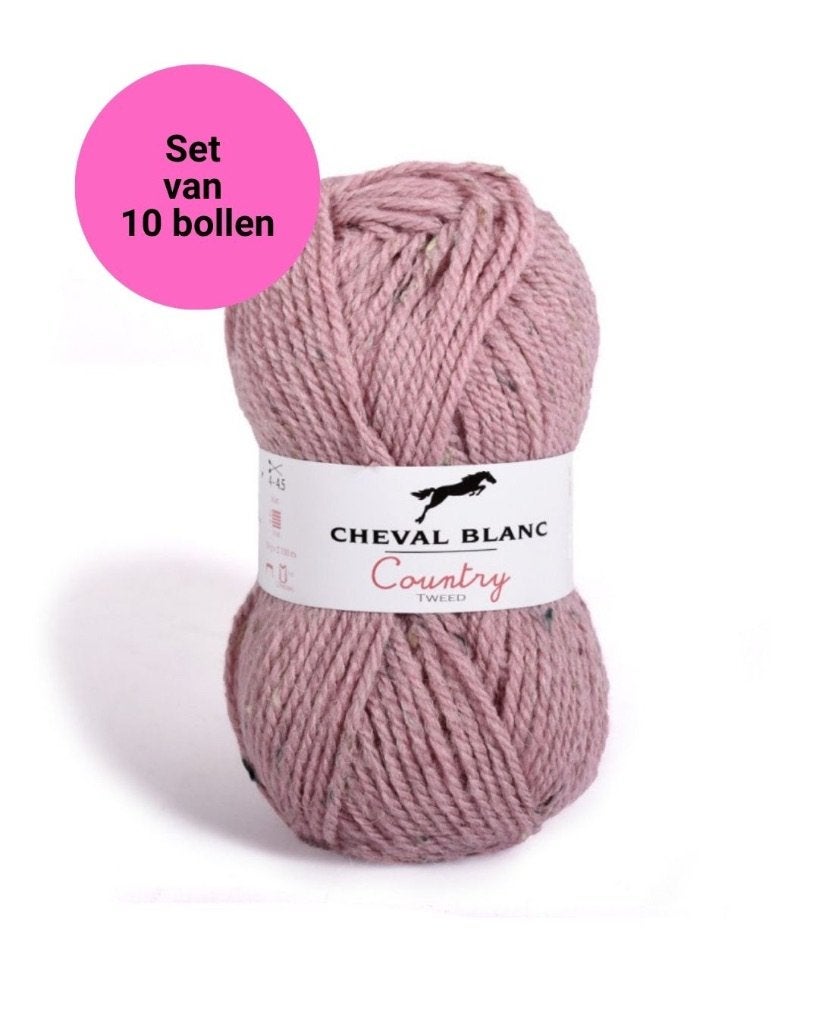 Country tweed roze - wol acryl garen - set van 10 bollen, Ophalen of Verzenden, Nieuw, Breien of Haken, Wol of Garen