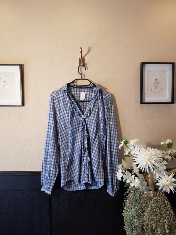 Jacques Britt geruite blouse met ruffels – Maat 34 (XS), Fashiontiek, Blauw, Ophalen of Verzenden, Nederland