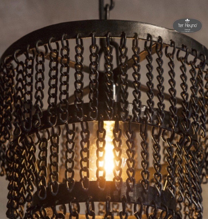 ijzeren hanglamp ketting zwart metalen stoer sober landelijk, Huis en Inrichting, Lampen | Hanglampen, Verzenden, Nieuw, Metaal