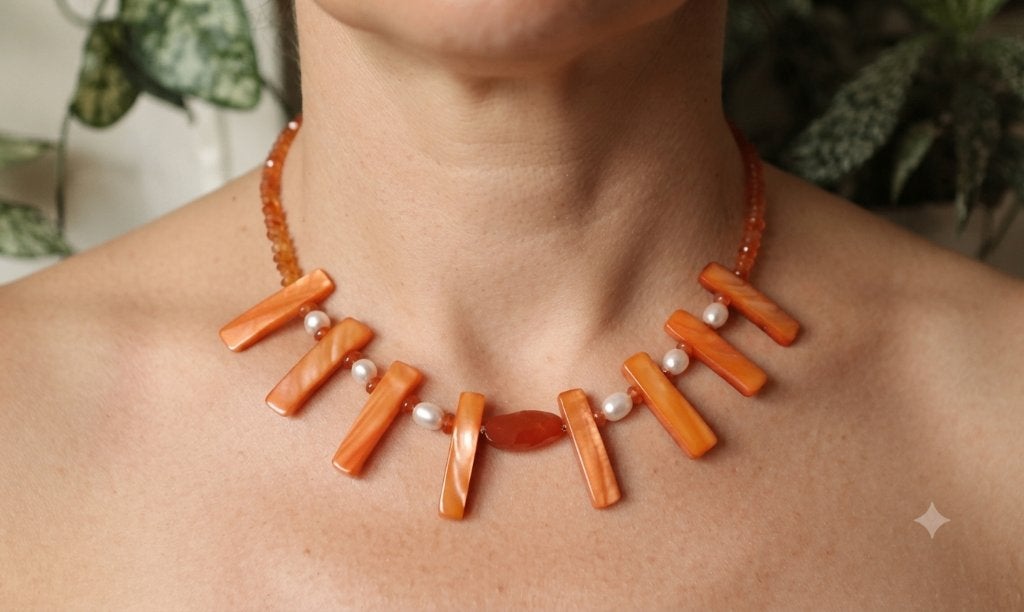 Prachtige Zeldzame Ketting Carneool Oranje Stenen Parels, Nieuw, Oranje, Ophalen of Verzenden, Steen of Mineraal
