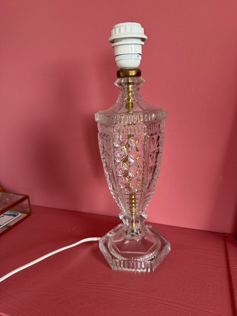 Vintage Kristallen Tafellamp - 30 cm hoog, Gebruikt, Vintage, 30 cm, Met schakelaar