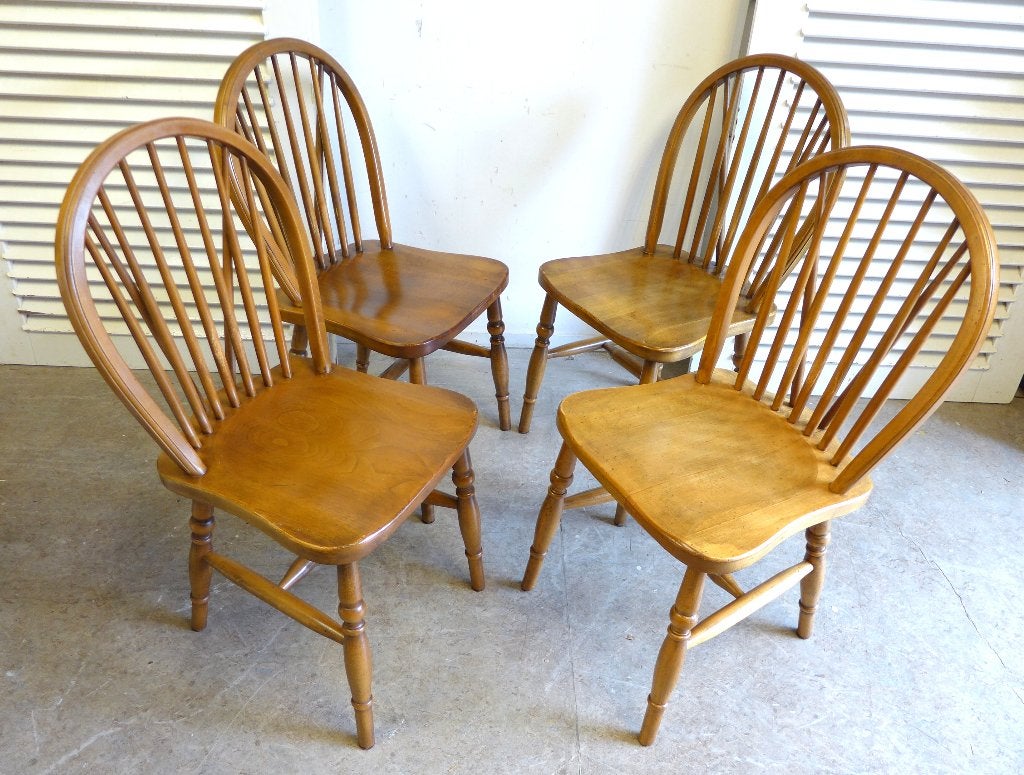 Mooi set van 4 eiken landelijke windsor spijlen stoelen, Huis en Inrichting, Stoelen, Gebruikt, Vier, Hout, Bruin, Ophalen