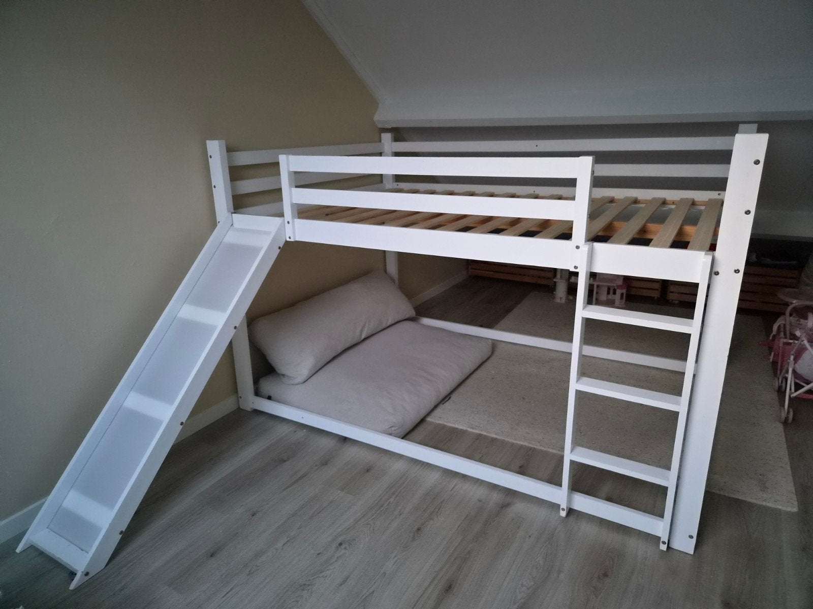 Bed 140x200 met trap en glijbaan, Ophalen, Gebruikt, Hoogslaper of Stapelbed, 100 cm of meer
