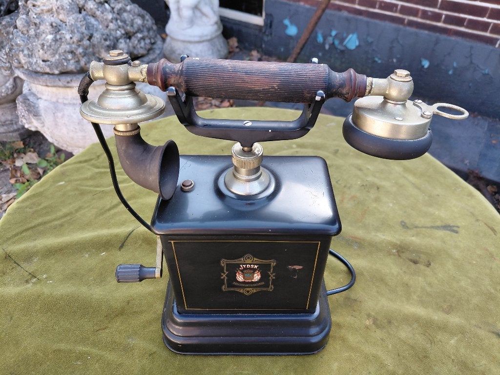 Antieke zwarte telefoon met slinger, merk Jydsk., Antiek en Kunst, Verzenden
