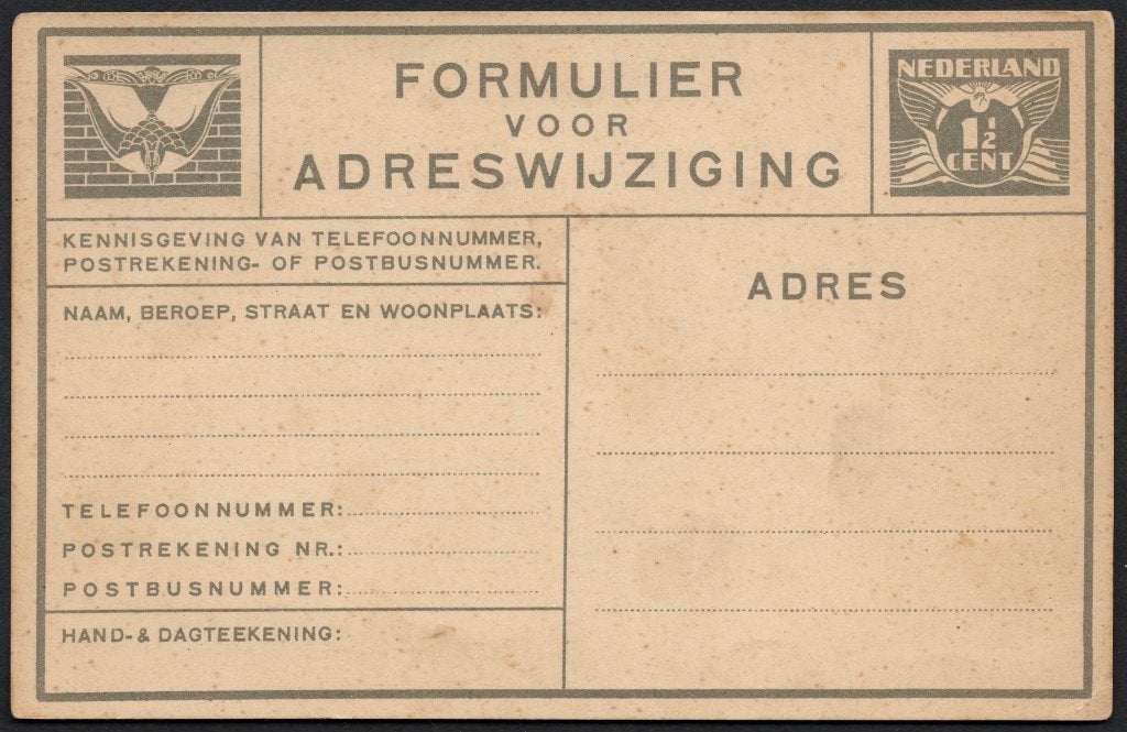 Briefkaart (8) - formulier voor adreswijziging - 1,5 cent, Postzegels en Munten, Verzenden, Briefkaart