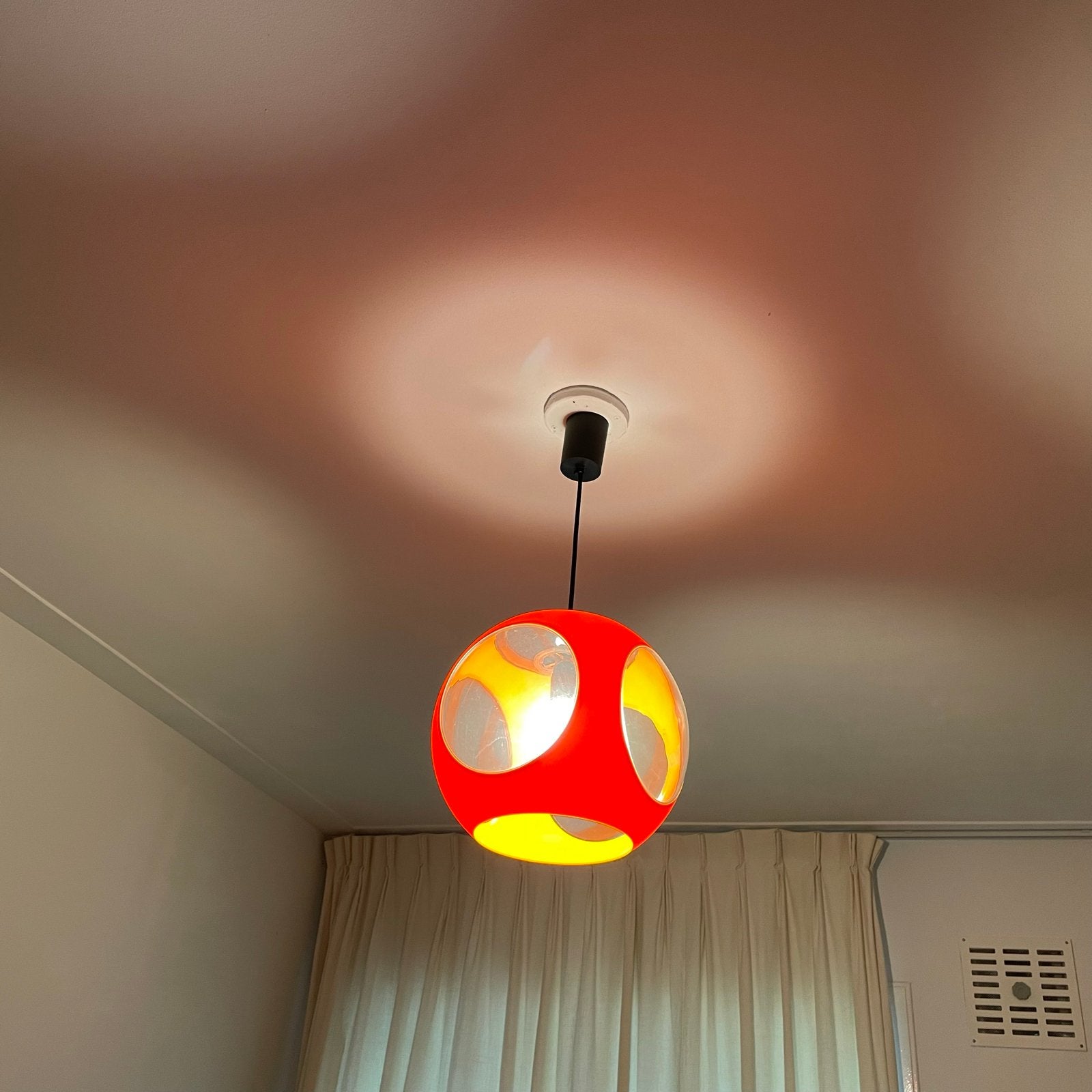 Zeldzame Space Age Jaren '70 Vintage Hanglamp - Oranje Plexi, Kunststof, Space age vintage jaren 70, Zo goed als nieuw, E27 (groot)