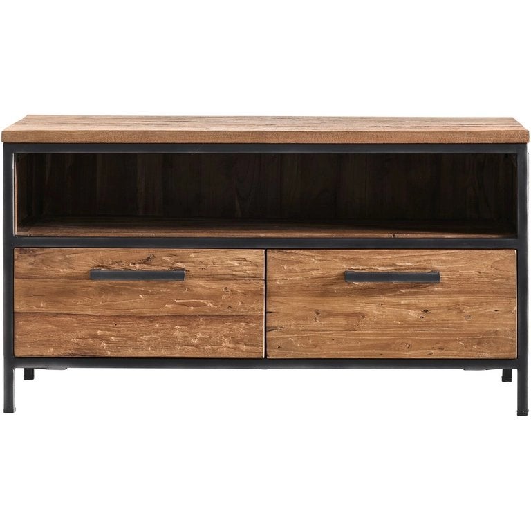 TV-dressoir Romaro van teakhout en staal - Zo goed als nieuw, Huis en Inrichting, Ophalen, 100 tot 150 cm, Teakhout, Zo goed als nieuw