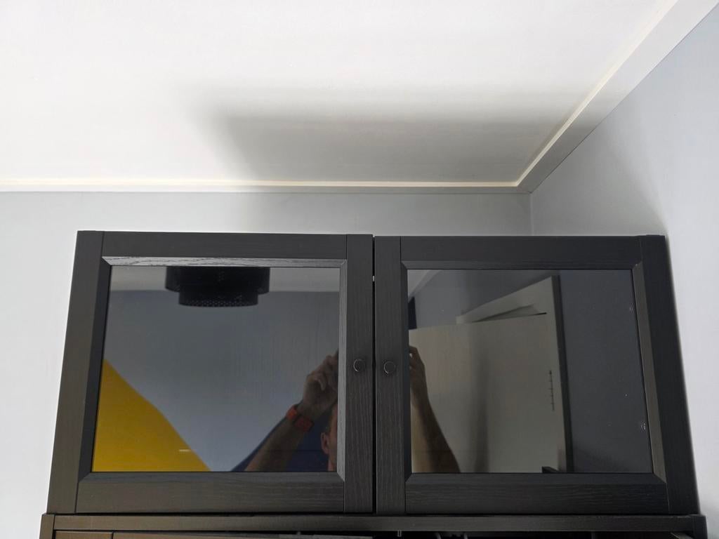 Billy boekenkast bovendeel met glazen deurtjes en spotje, Ophalen, Glas, 50 tot 100 cm, Zo goed als nieuw