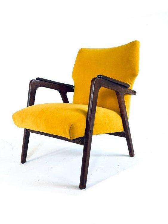 Gerestaureerde vintage wingback fauteuil ‘60, Hout, Vintage retro buisframe design rotan webbing papercord deens, 75 tot 100 cm