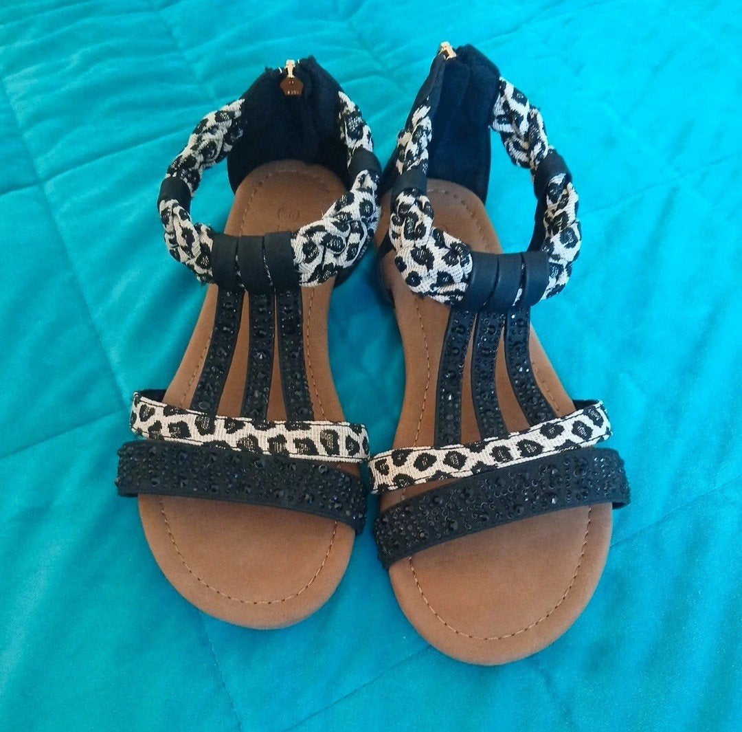 Lascana sandalen mt 36 met luipaardprint, Lascana, Zwart, Zo goed als nieuw, Sandalen of Muiltjes