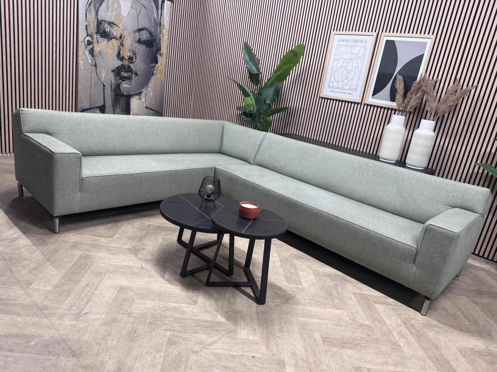 ZGAN Suze Jamé Design Hoekbank - Saliegroen - 315 x 245, -, -, Hoekbank, 300 cm of meer