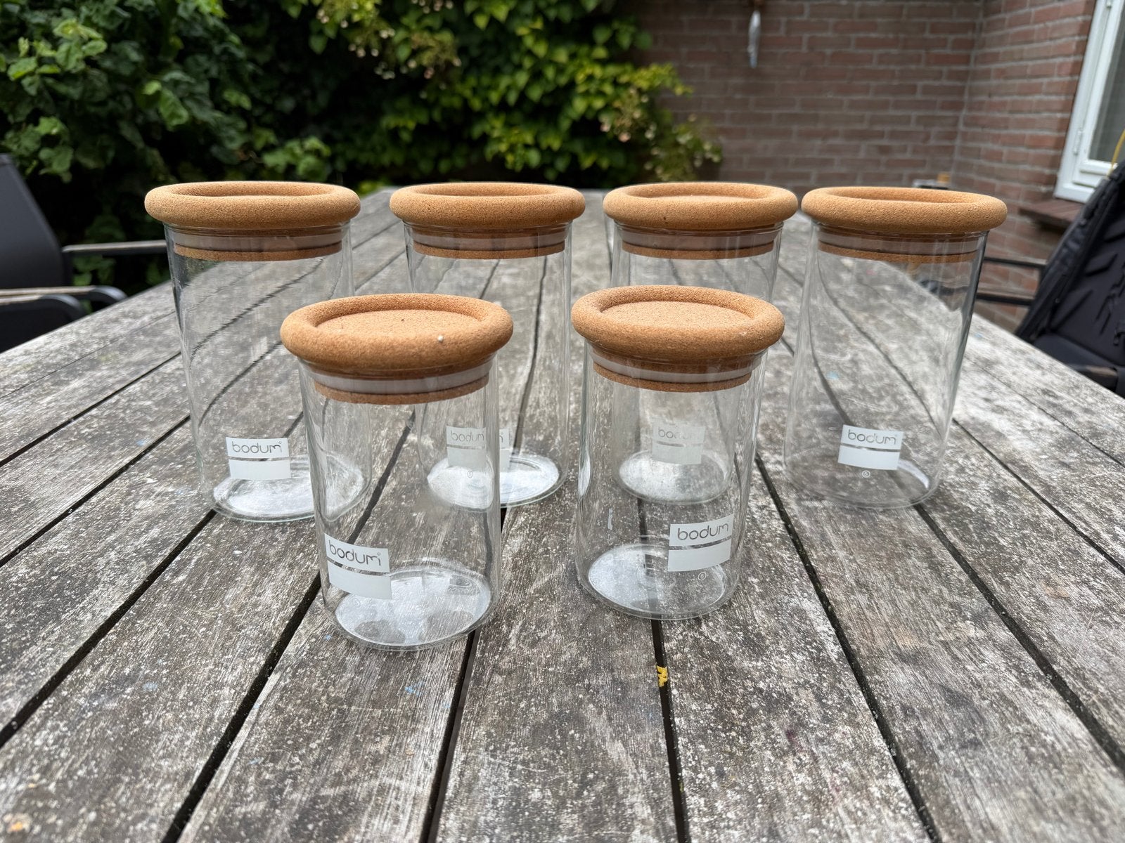 Bodum glazen voorraadpotten met kurken deksel - Set van 6, Bodum, Ophalen of Verzenden, Voorraadpot, Glas